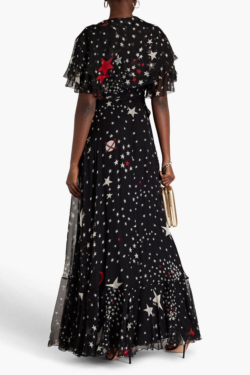 VALENTINO GARAVANI Printed bead-embellished silk-chiffon maxi dress