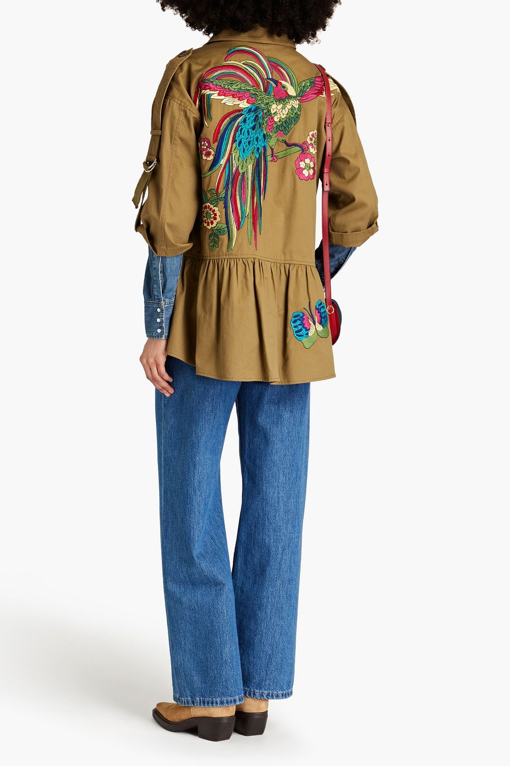 REDVALENTINO Ruffled embroidered cotton-gabardine jacket