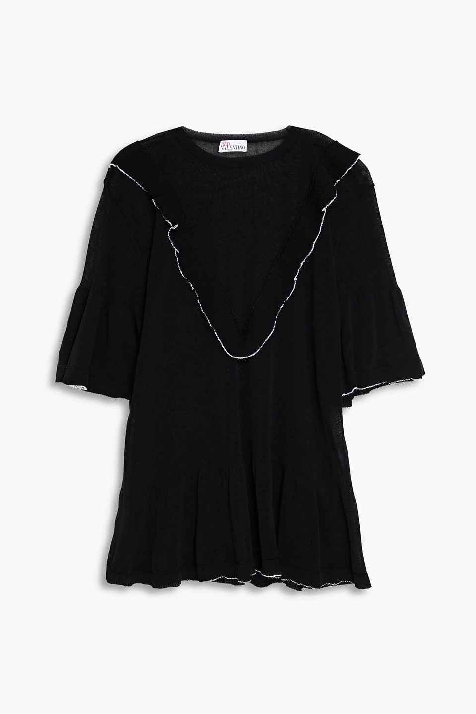 Redv Ruffled Cotton-blend Top In Black