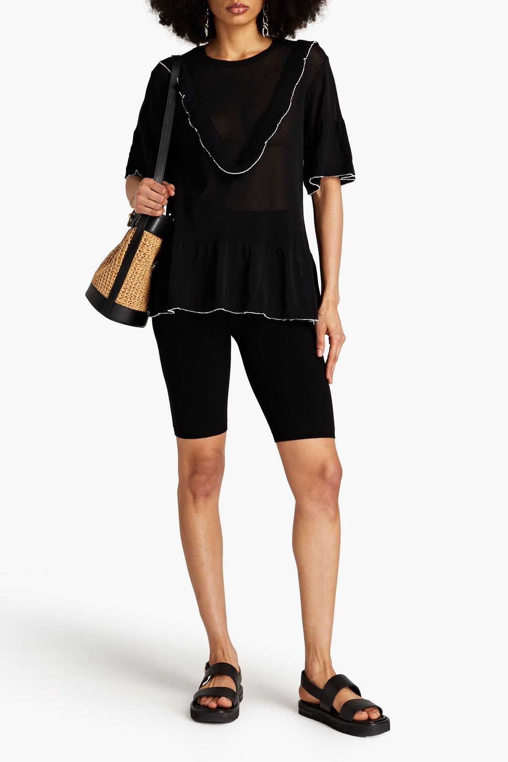 REDVALENTINO Ruffled cotton-blend top