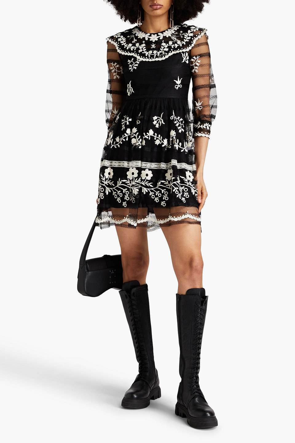 Shop Redv Embellished Lace Mini Dress In Black