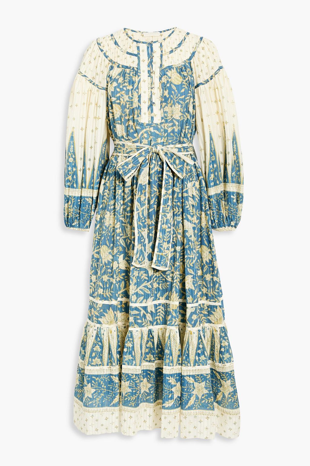 ULLA JOHNSON Kemala tiered printed cotton-blend voile midi dress | Sale ...