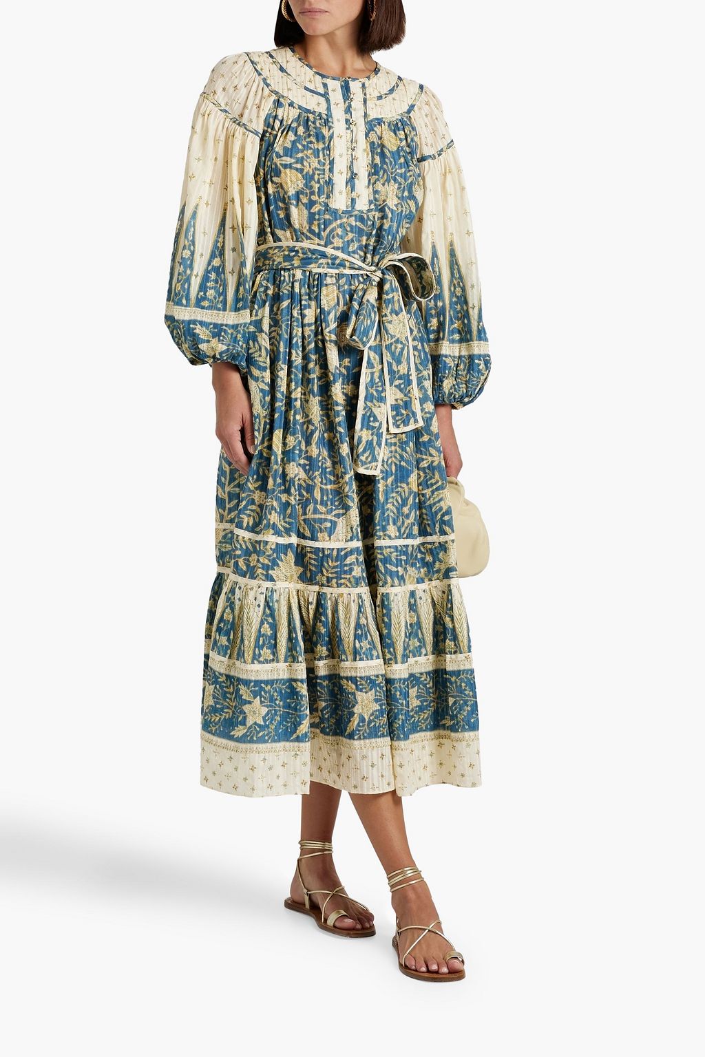 ULLA JOHNSON Kemala tiered printed cotton-blend voile midi dress | Sale ...