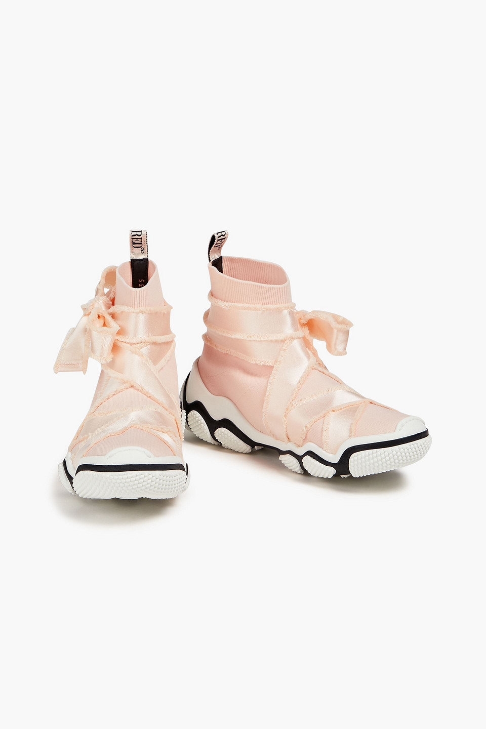 Shop Redv Glam Run Satin-trimmed Stretch-knit High-top Sneakers In Blush