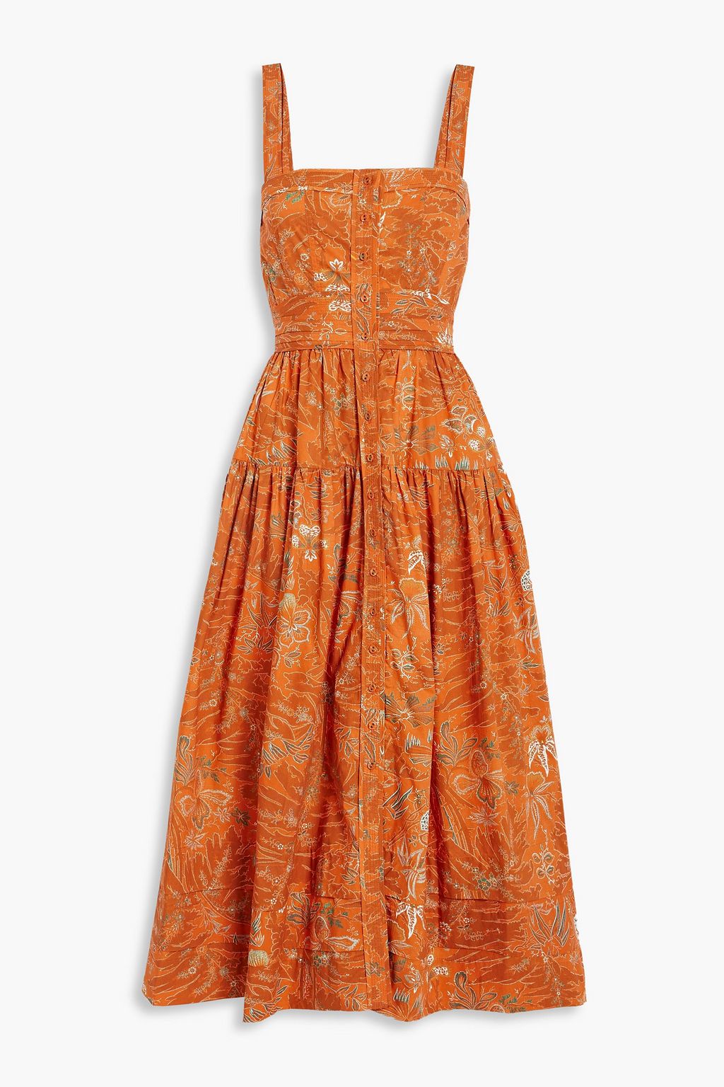 ULLA JOHNSON Isabela tiered printed cotton poplin midi dress THE