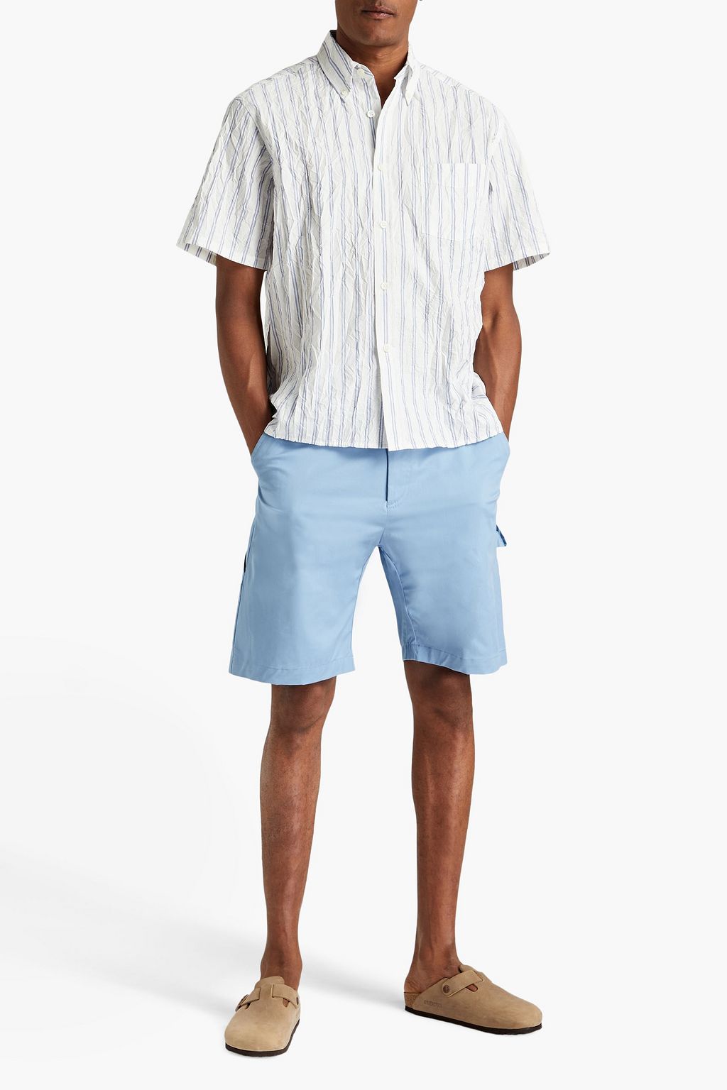 JOHN ELLIOTT Striped crinkled cotton-blend poplin shirt