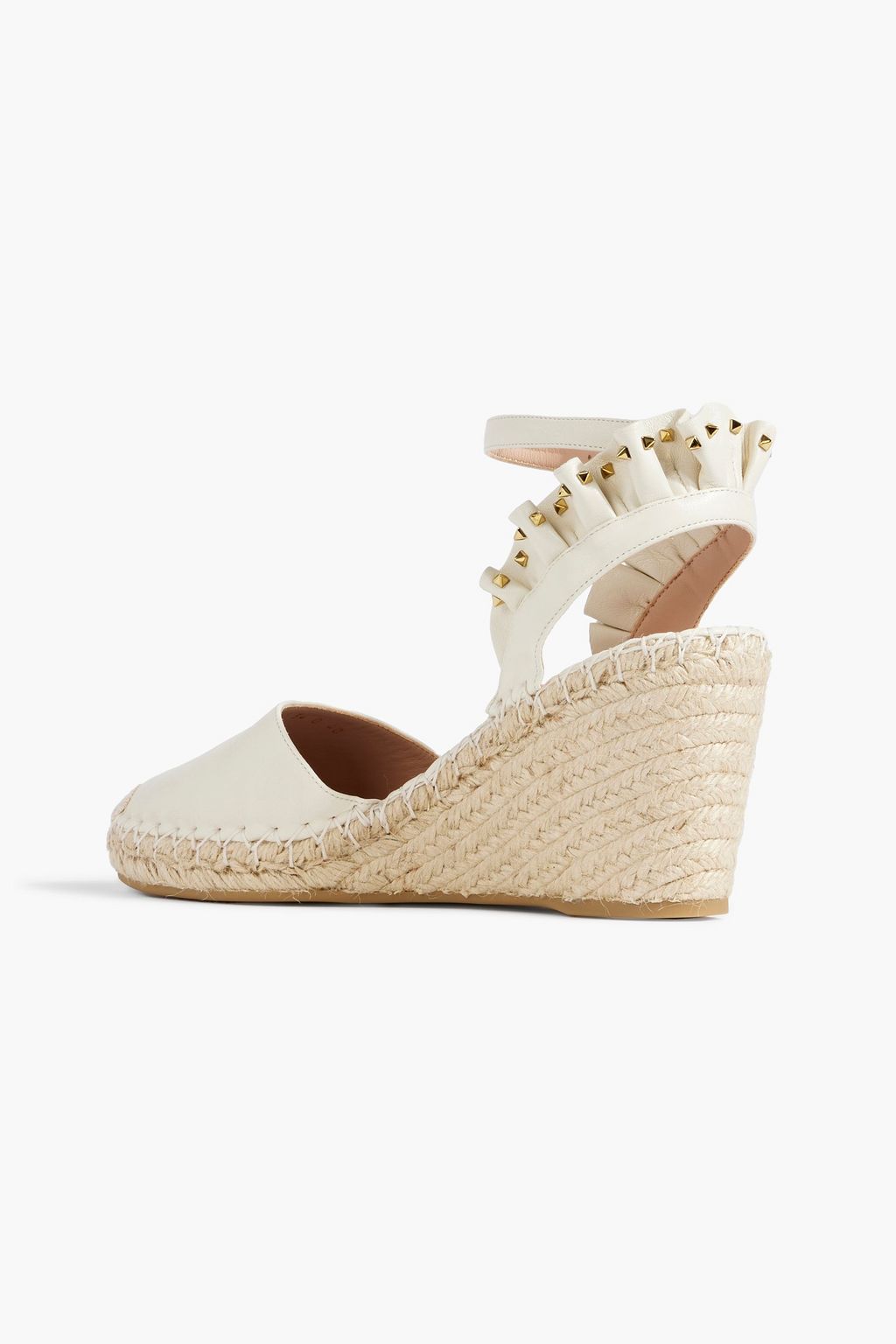 VALENTINO GARAVANI Rockstud ruffled leather wedge espadrilles