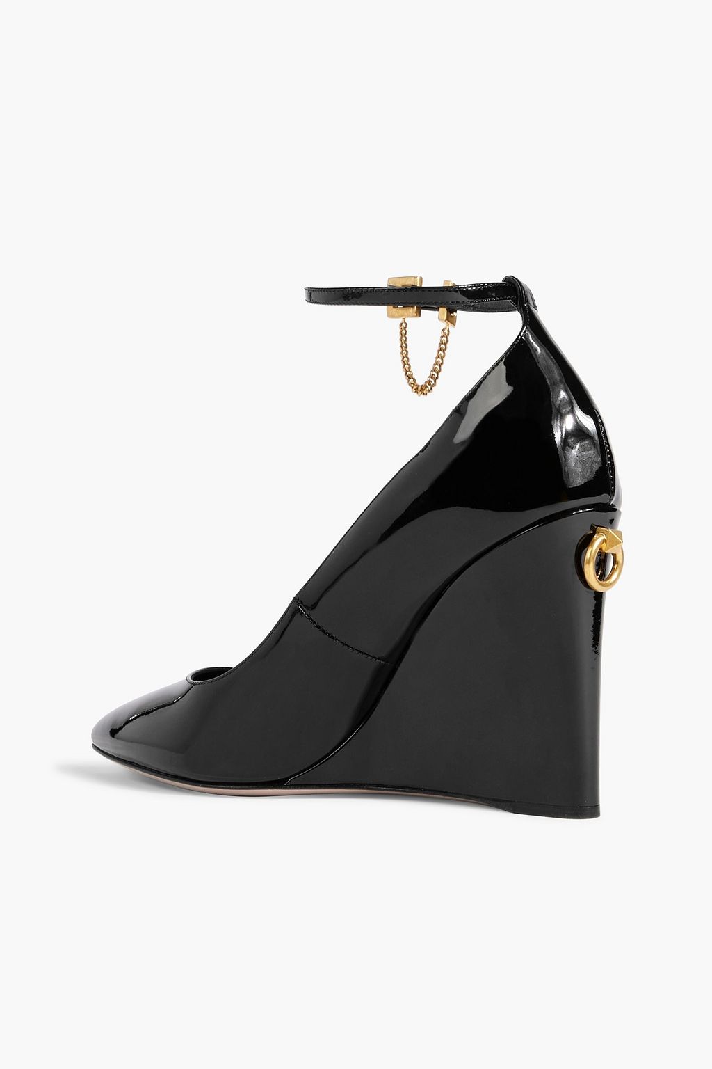 VALENTINO GARAVANI Ringstud patent-leather wedge pumps