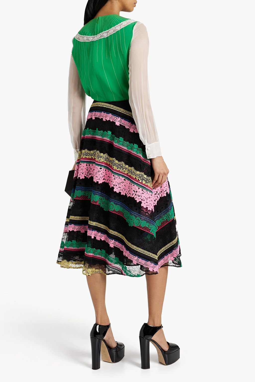 VALENTINO GARAVANI Lace and broderie anglaise cotton-blend midi skirt