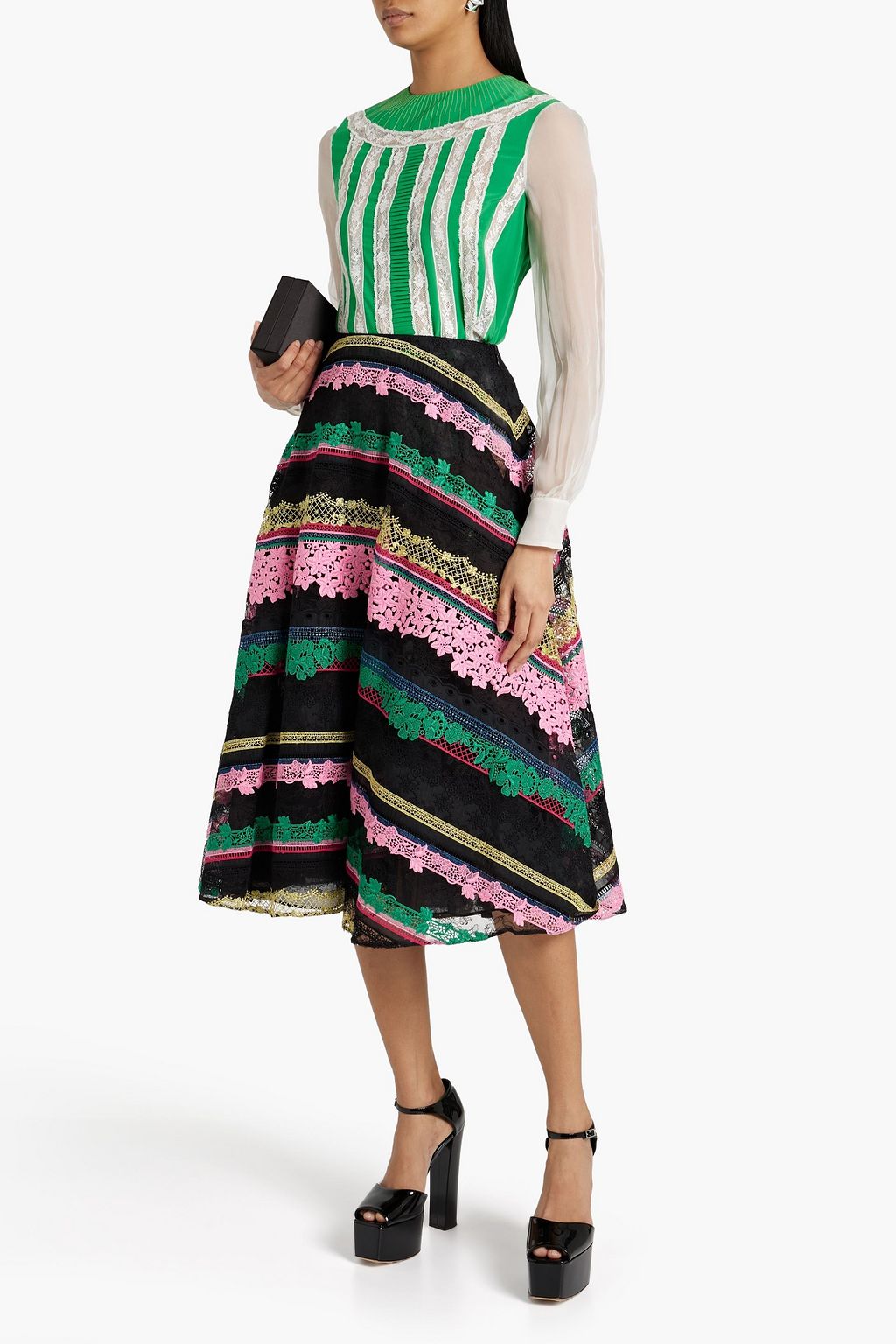 VALENTINO GARAVANI Lace and broderie anglaise cotton-blend midi skirt