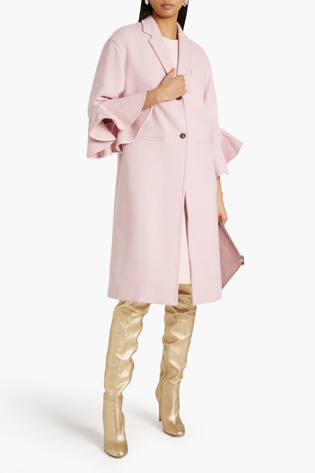 VALENTINO GARAVANI Ruffled wool and cashmere-blend felt coat