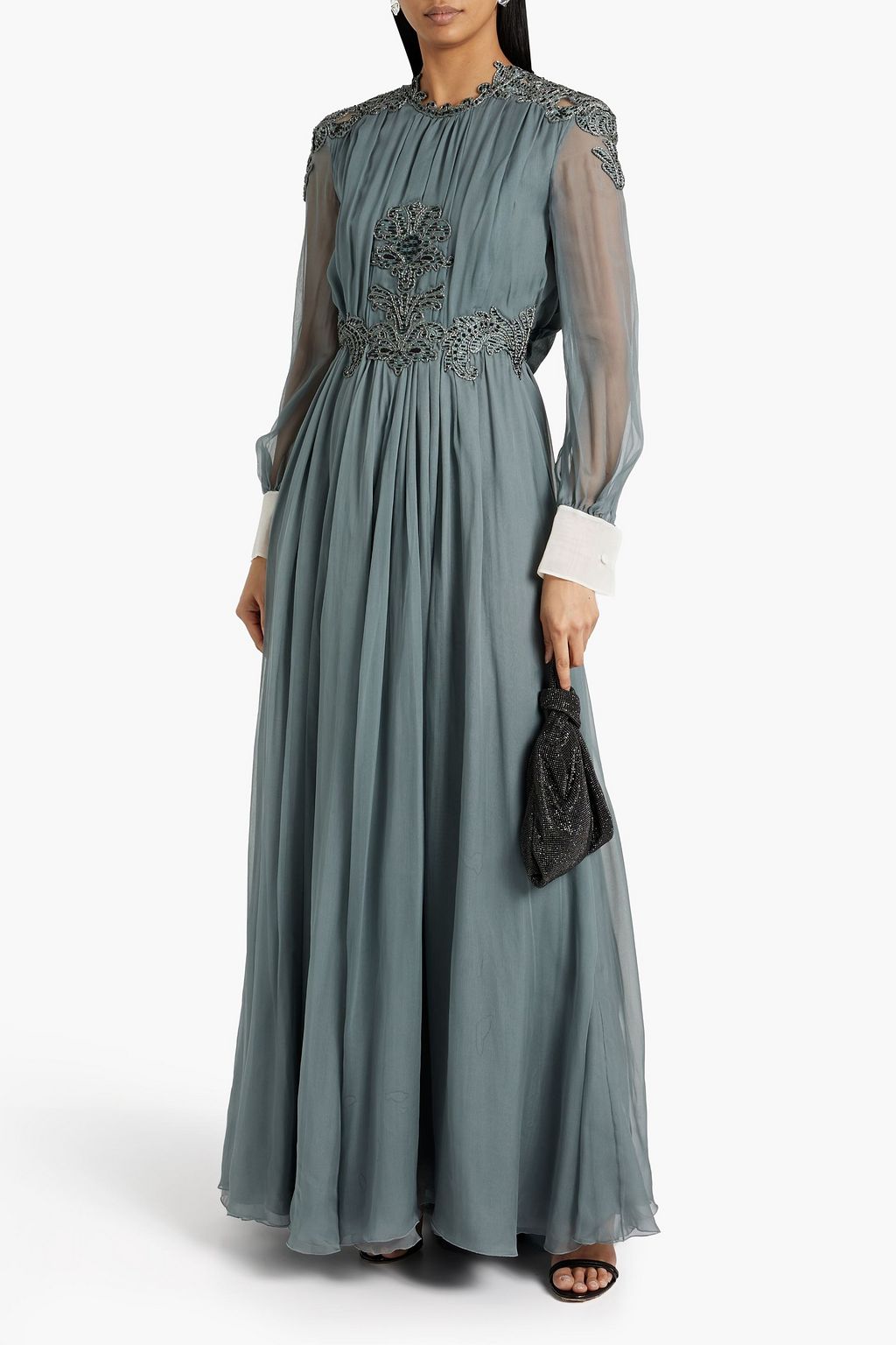 VALENTINO GARAVANI Gathered embellished silk-chiffon gown