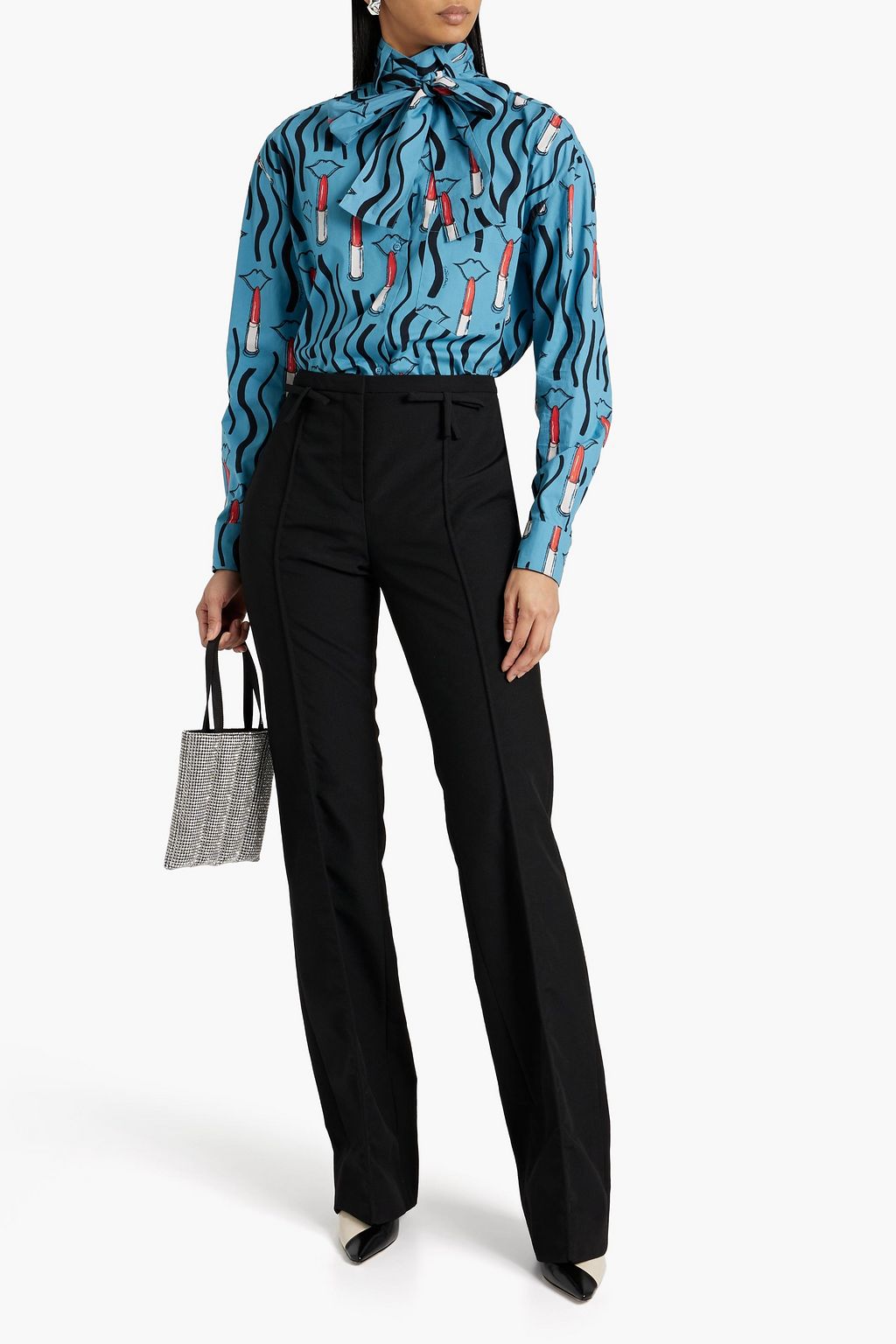 VALENTINO GARAVANI Pussy-bow printed cotton-poplin shirt