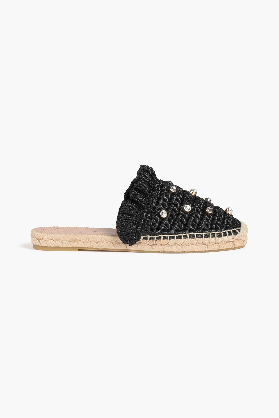 Redv Ruffled Faux Raffia Espadrille Mules In Black