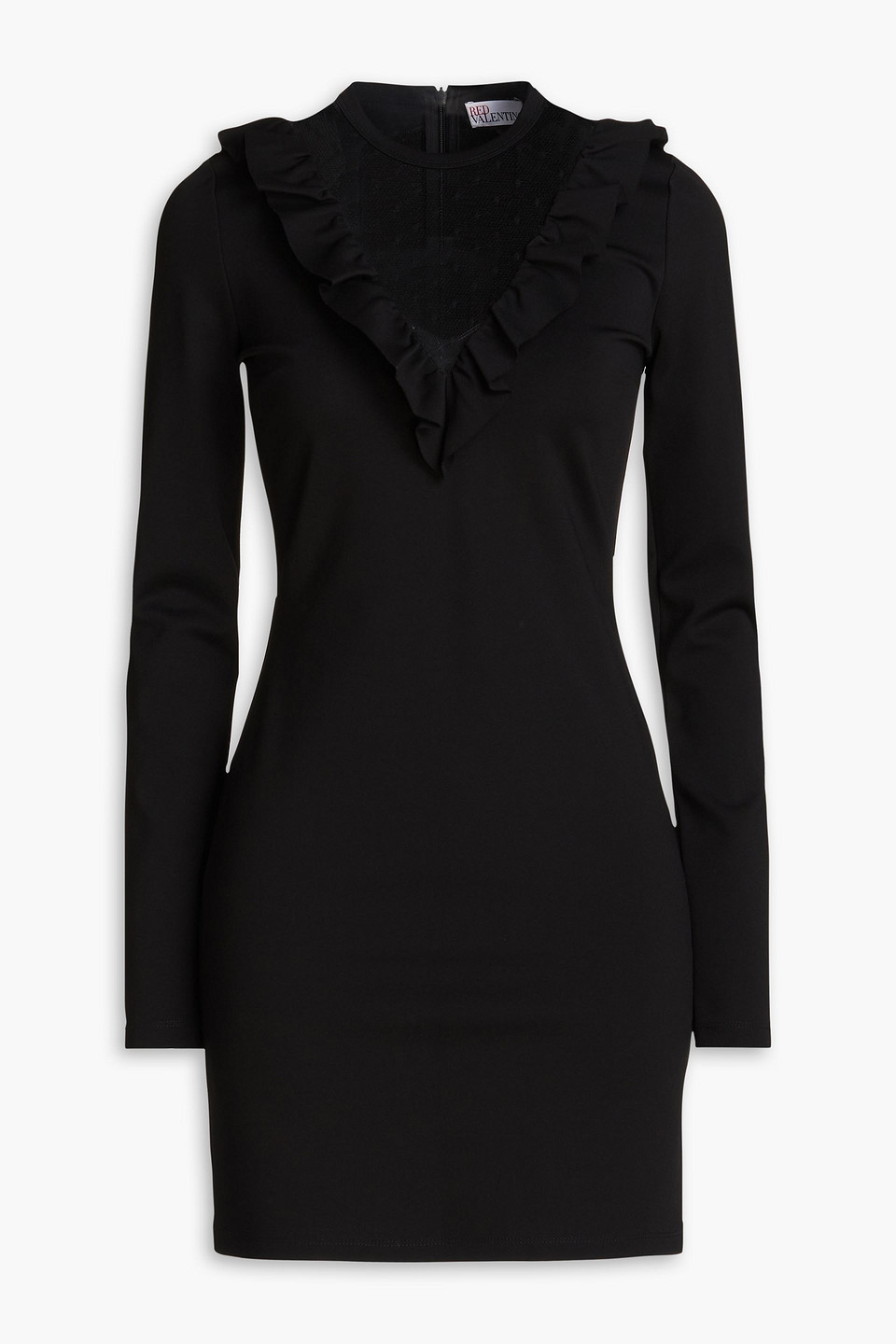 Red Valentino Point D'esprit-paneled Jersey Mini Dress In Black