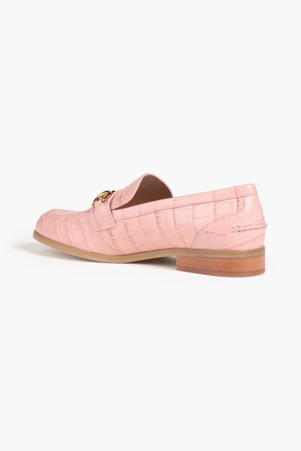 STUART WEITZMAN Owen Buckle embellished croc-effect leather loafers
