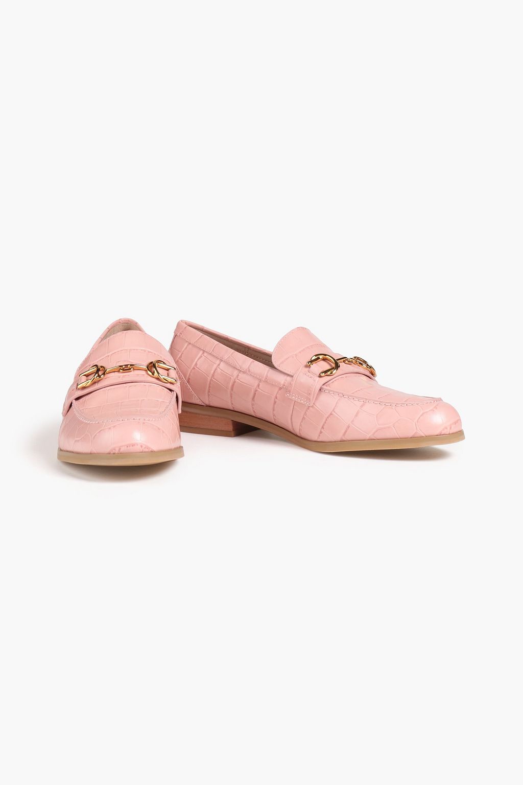 STUART WEITZMAN Owen Buckle embellished croc-effect leather loafers