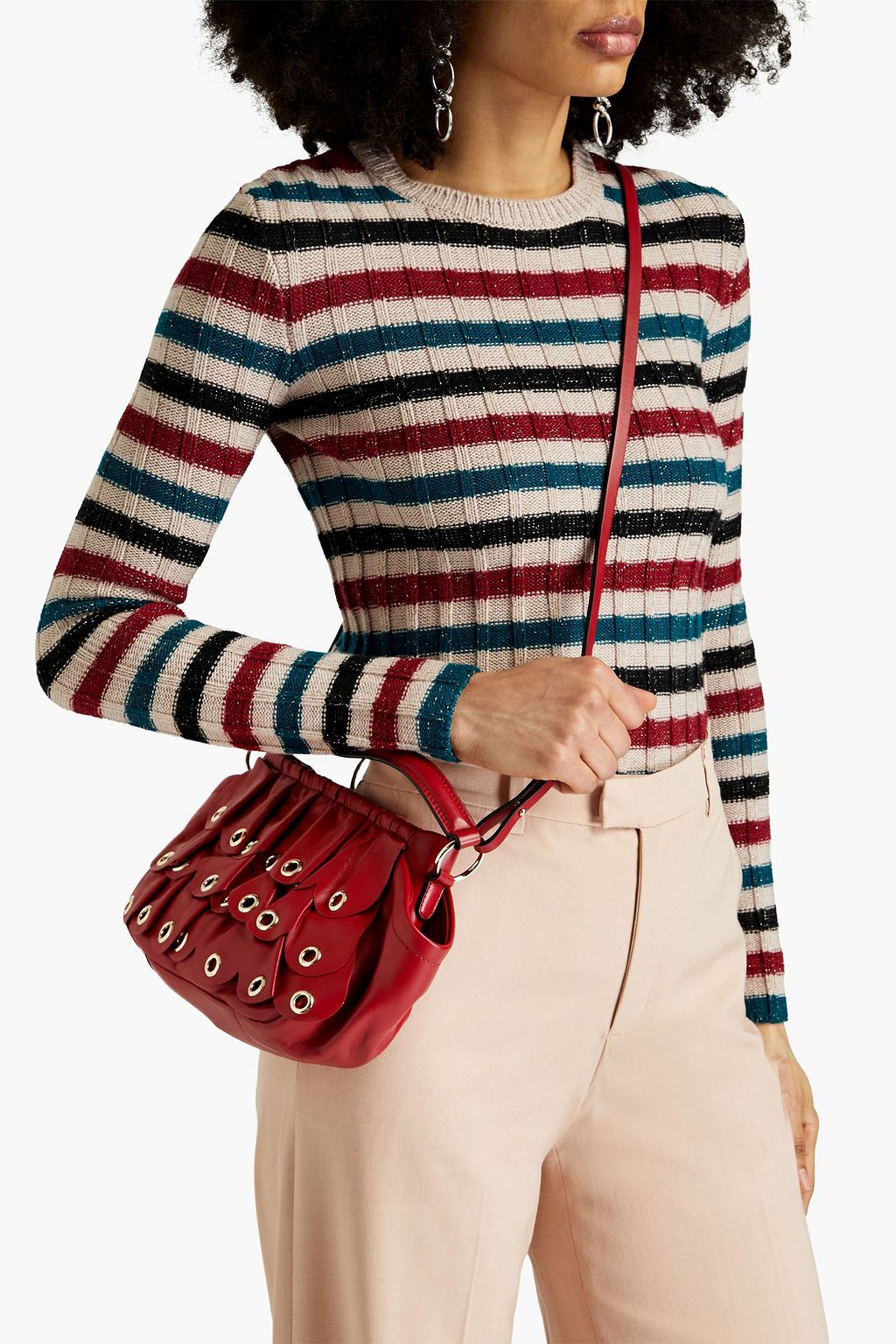 RED(V) Ruffled embellished leather tote