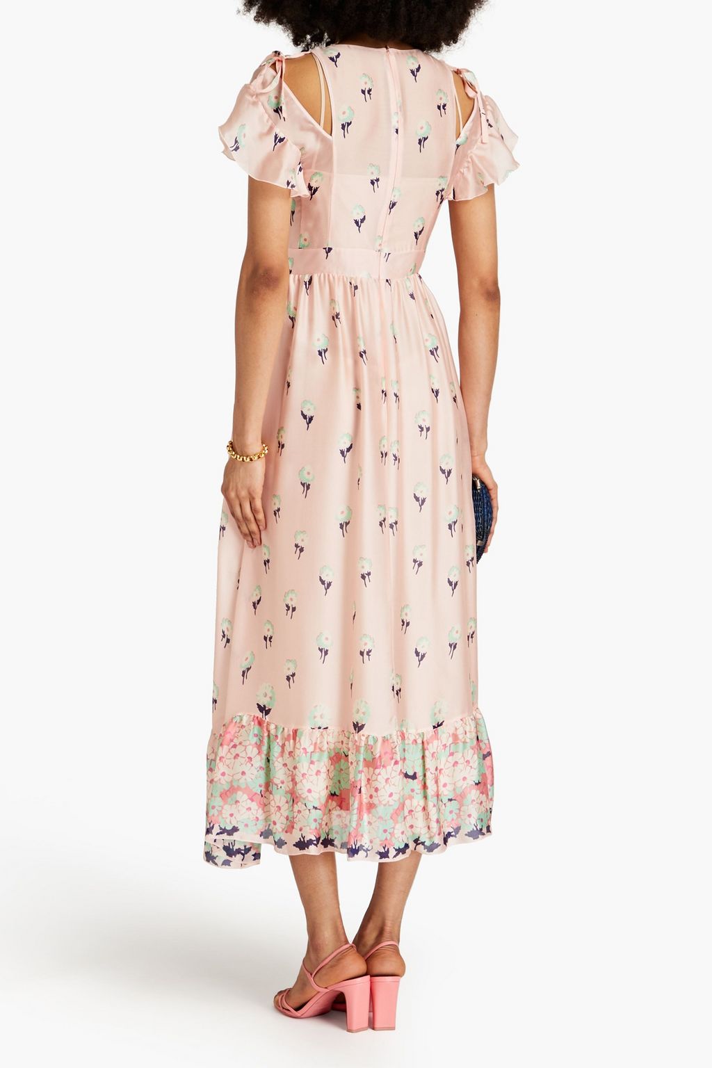 REDVALENTINO シルクシフォン ミディワンピース カットアウト フローラルプリント