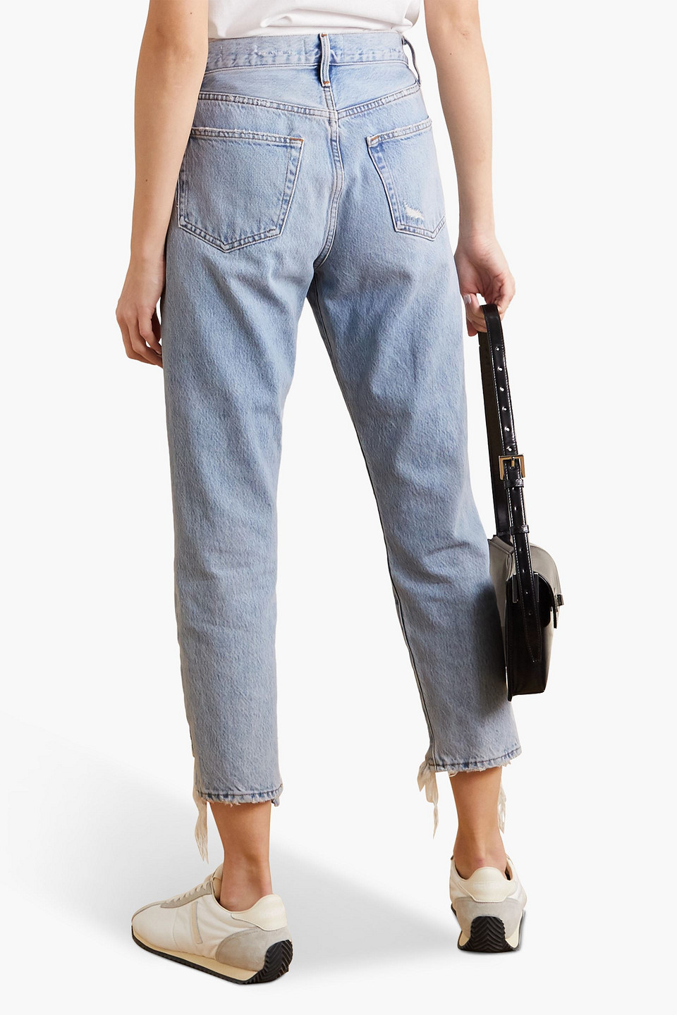 Shop Frame Le Original Cropped Distressed High-rise Straight-leg Jeans In Light Denim