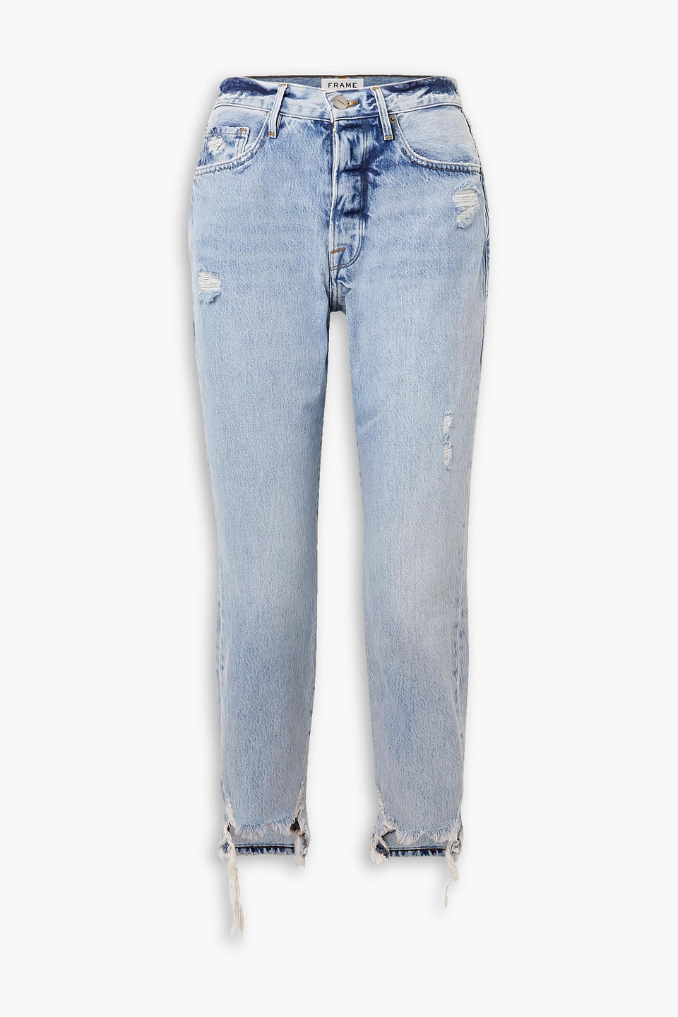 Frame Le Original Cropped Distressed High-rise Straight-leg Jeans In Light Denim