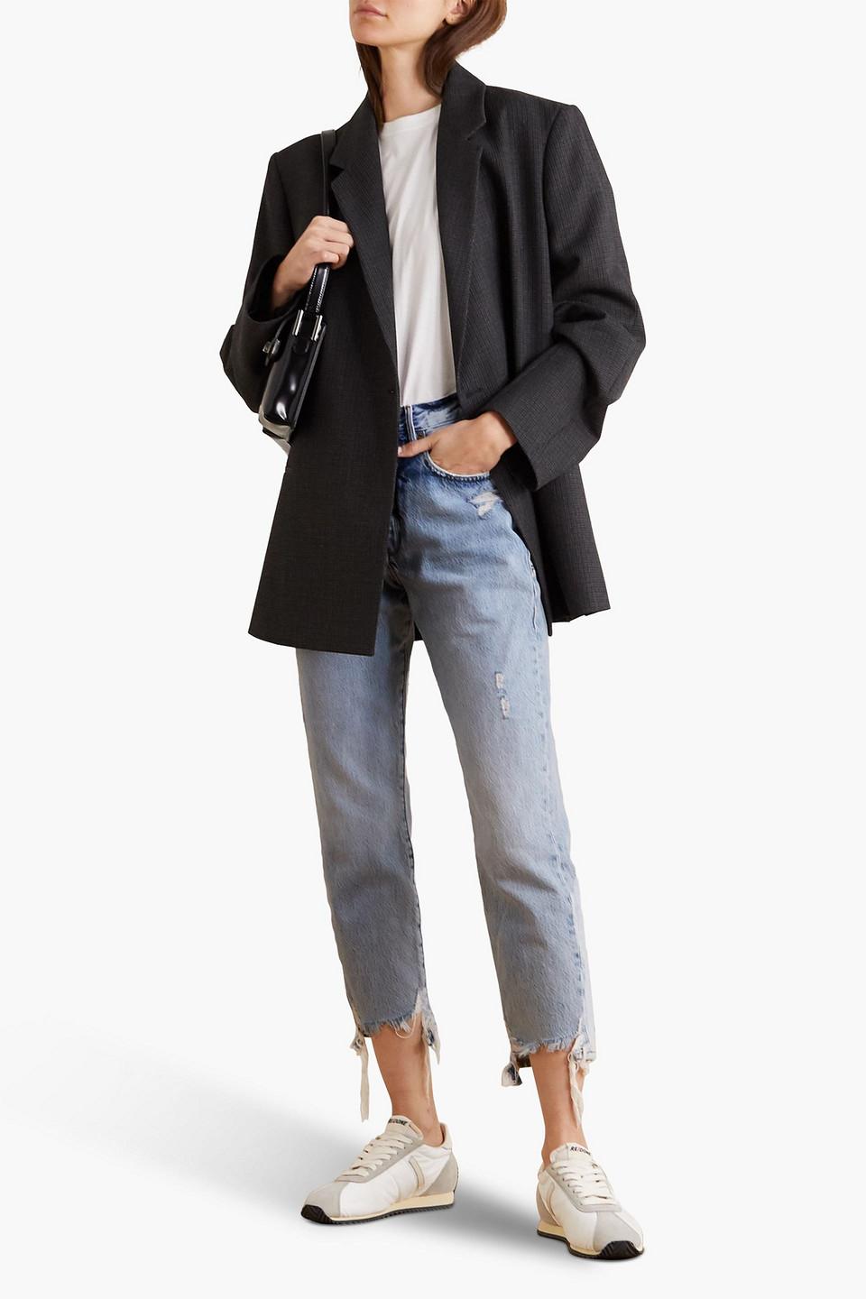 FRAME LE ORIGINAL CROPPED DISTRESSED HIGH-RISE STRAIGHT-LEG JEANS 3074457345636600291