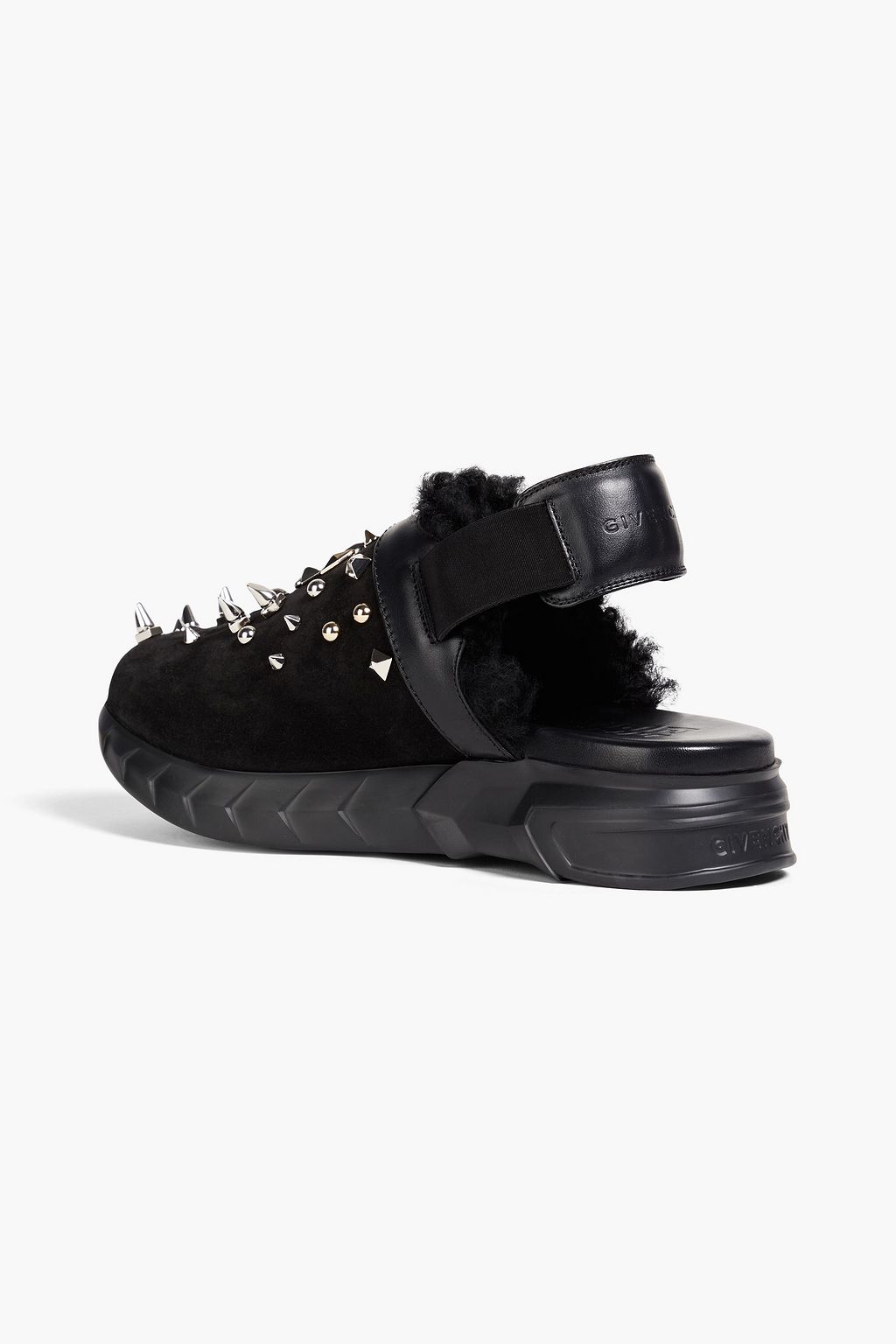 GIVENCHY Marshmallow shearling-lined studded suede slingback slippers