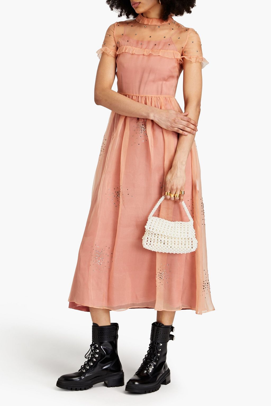 REDVALENTINO Crystal-embellished silk-organza midi dress