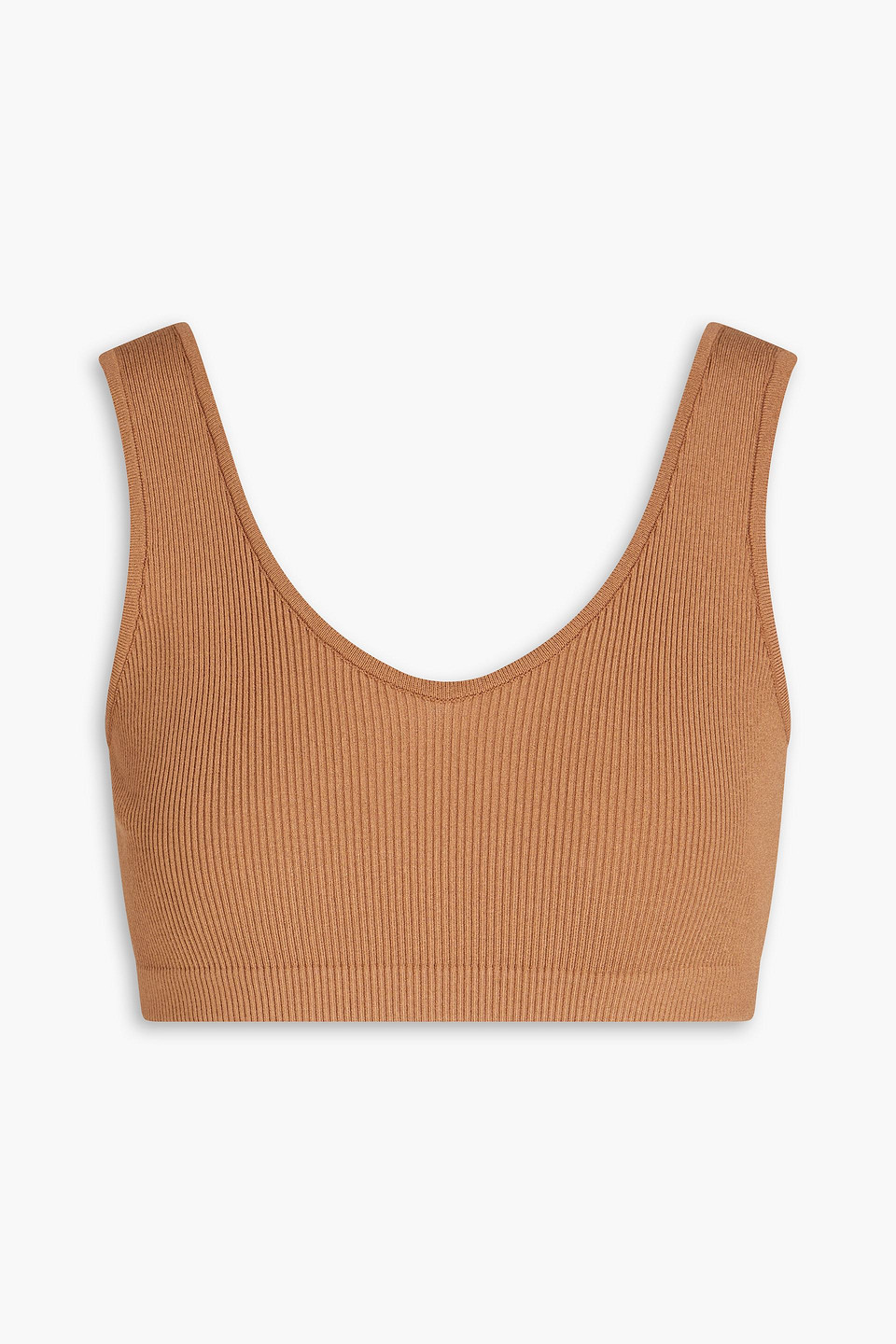 Shop Zeynep Arcay Ribbed-knit Bra Top In Camel