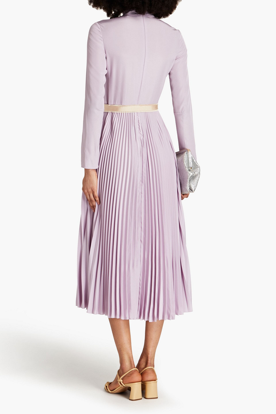 Redv Pleated Crepe De Chine Turtleneck Midi Dress In Lilac
