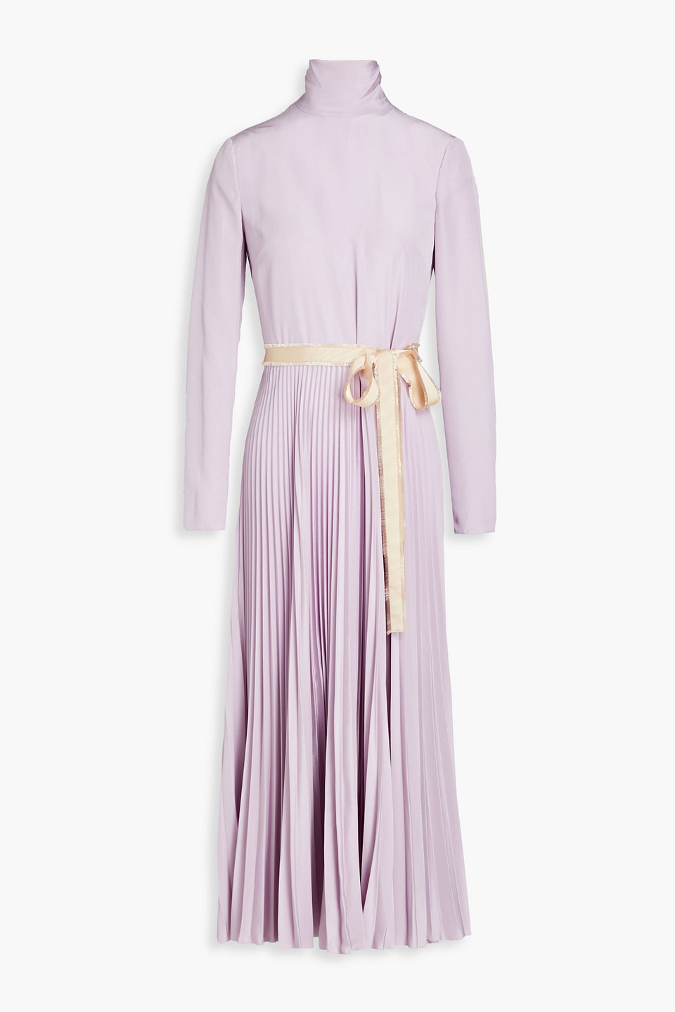 Redv Pleated Crepe De Chine Turtleneck Midi Dress In Purple