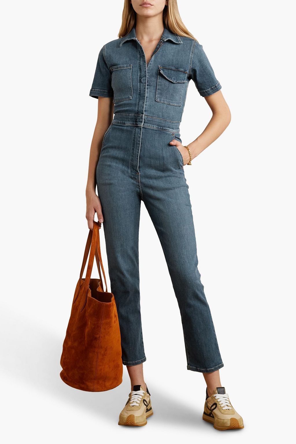 RIVET UTILITY Rebel cropped denim jumpsuit THE