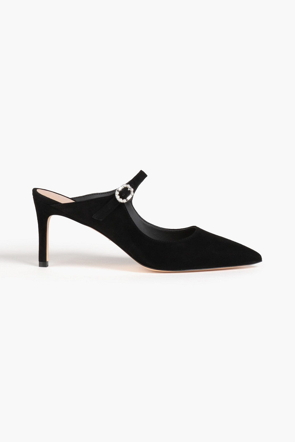 Stuart Weitzman Dazzle 75 Embellished Suede Mules In Black