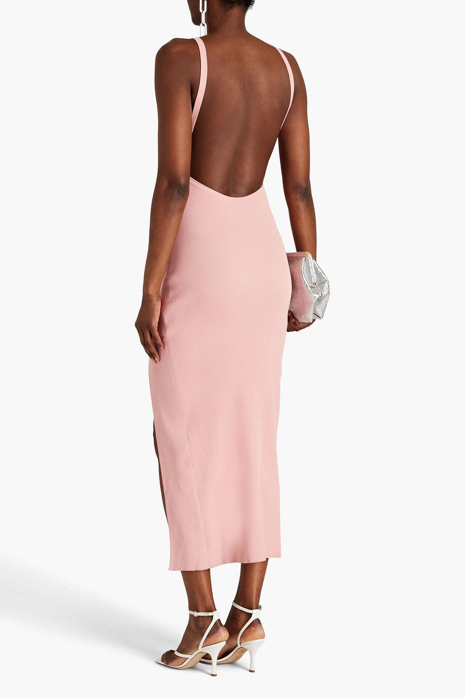 Shop Zeynep Arcay Ribbed-knit Midi Dress In Baby Pink