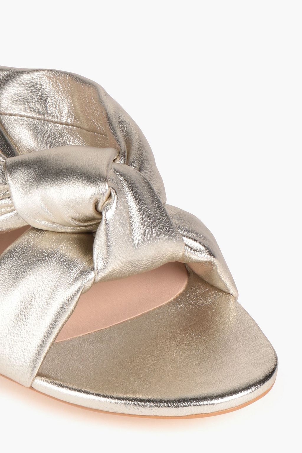 STUART WEITZMAN حذاء ميول «فاكاي» من الجلد بلون ميتاليك بتصميم معقود بكعب مقاس 35