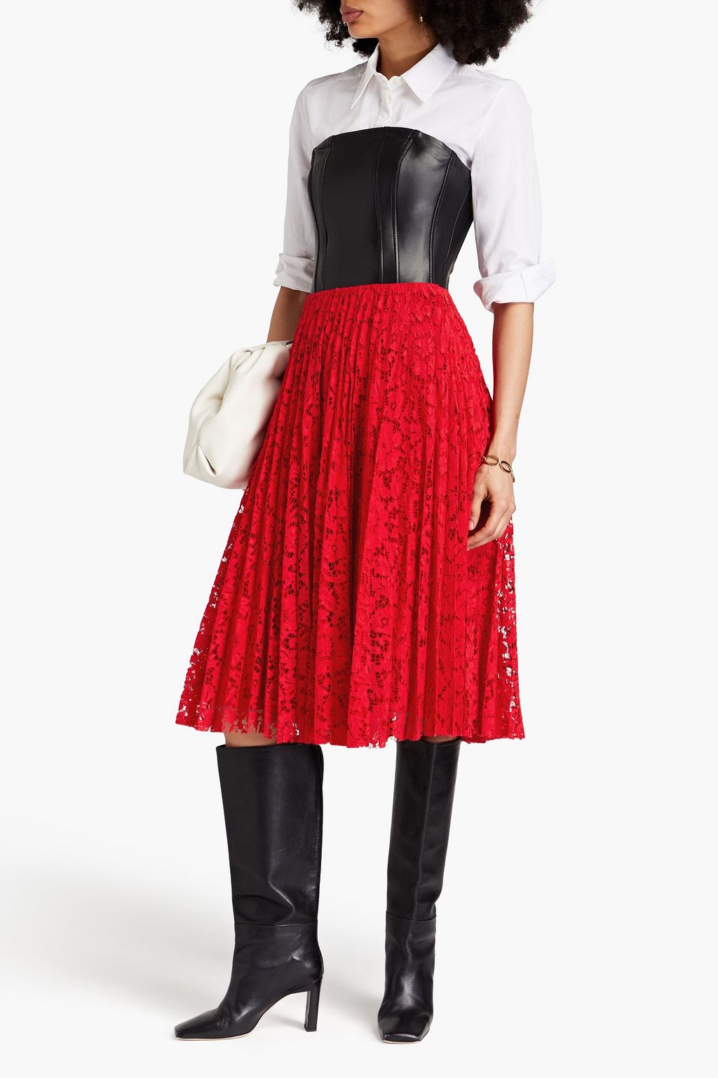 VALENTINO GARAVANI Pleated corded lace midi skirt | THE OUTNET