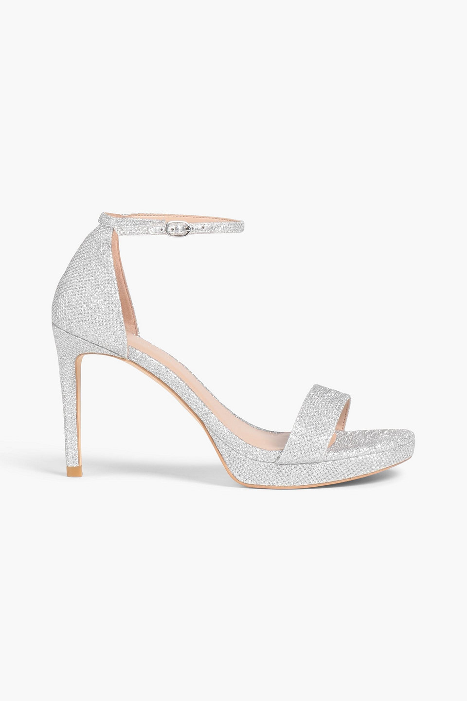 Stuart Weitzman Dancer Glittered Woven Platform Sandals In Silver