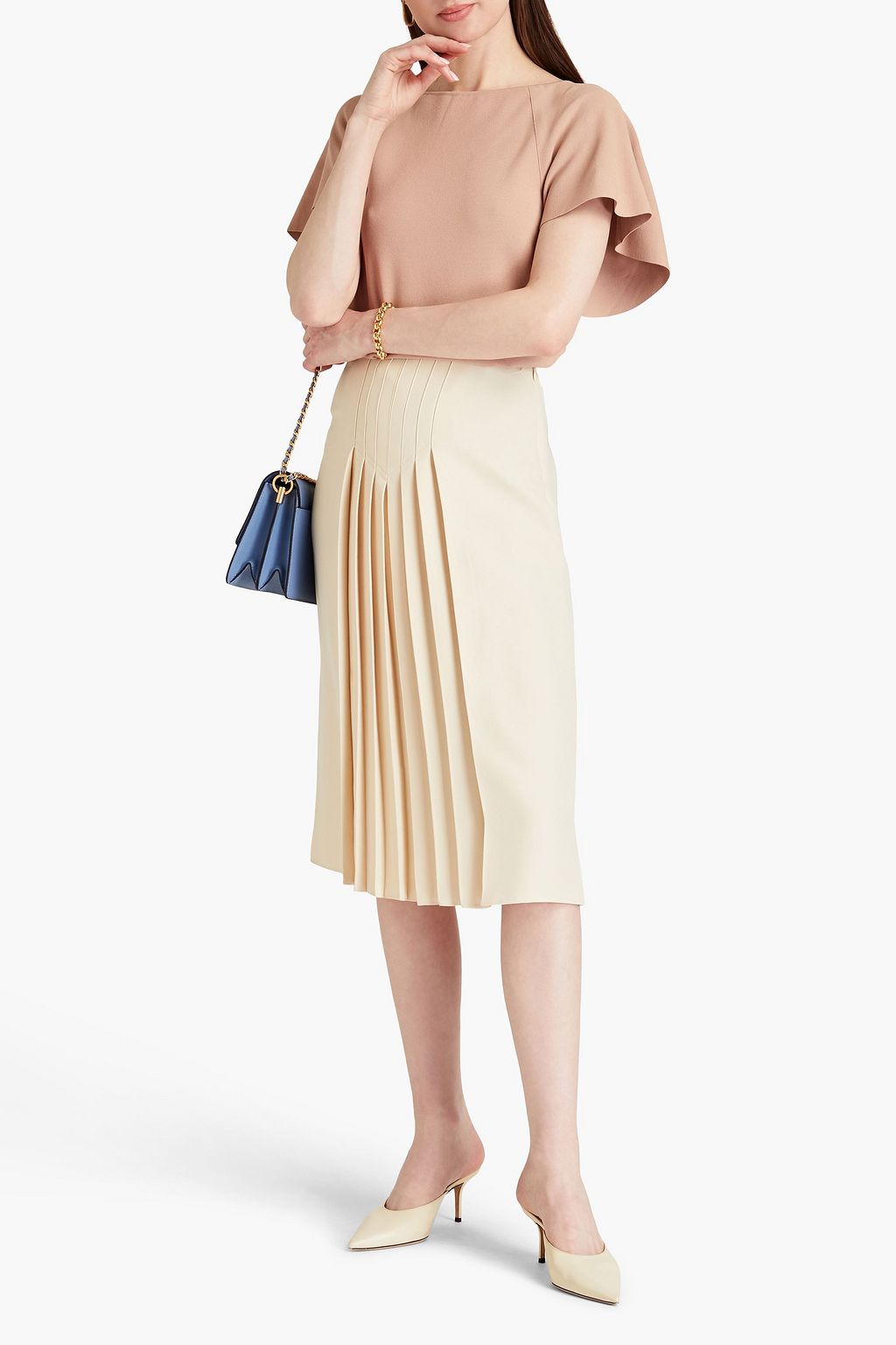 VALENTINO GARAVANI Pleated wool and silk-blend skirt