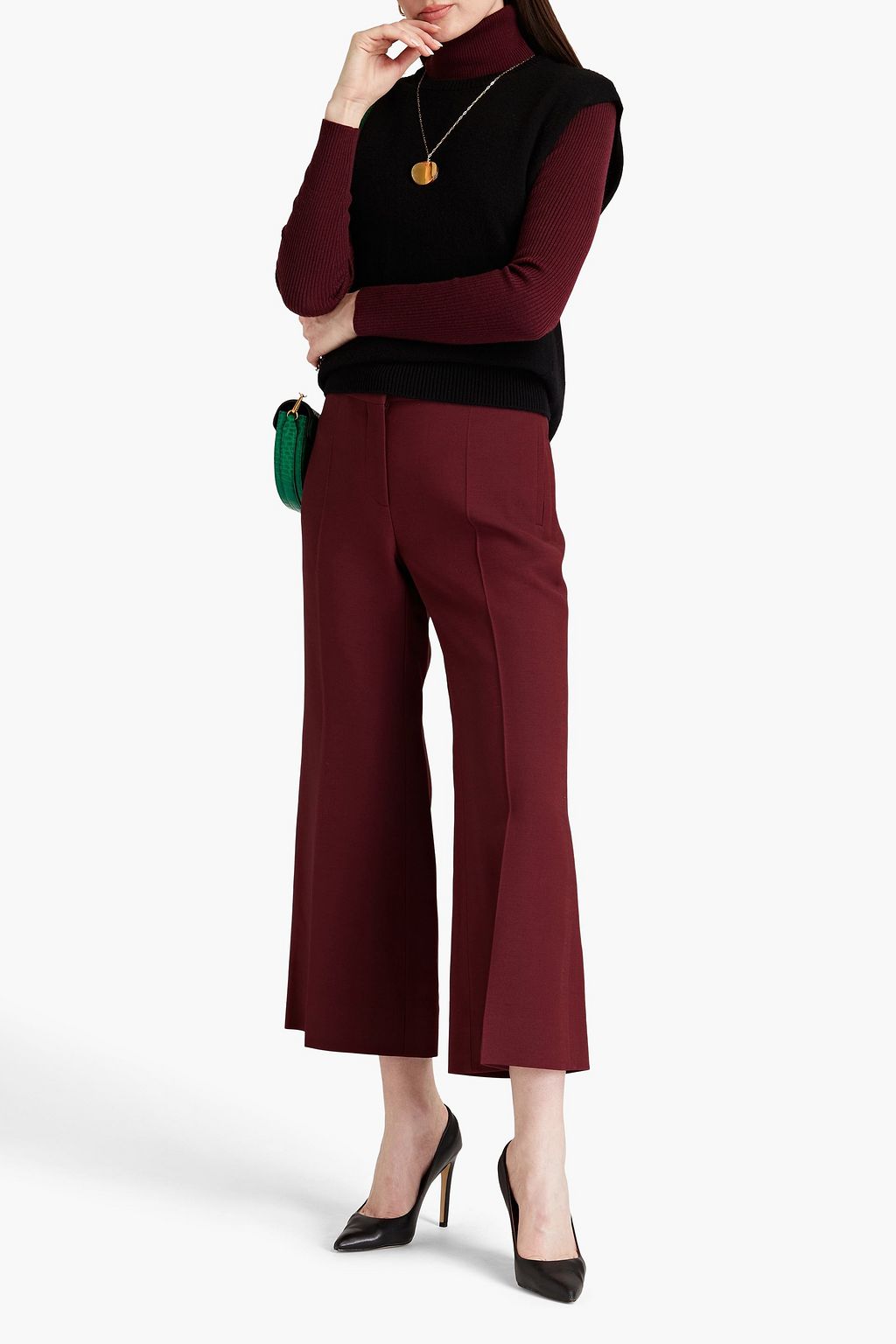 VALENTINO GARAVANI Cropped wool and silk-blend crepe flared pants