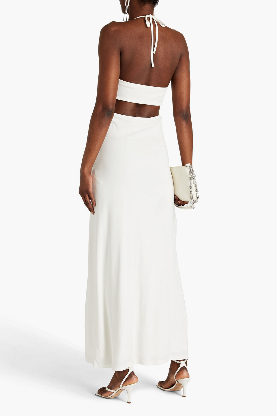 Shop Zeynep Arcay Cutout Stretch-jersey Halterneck Maxi Dress In White