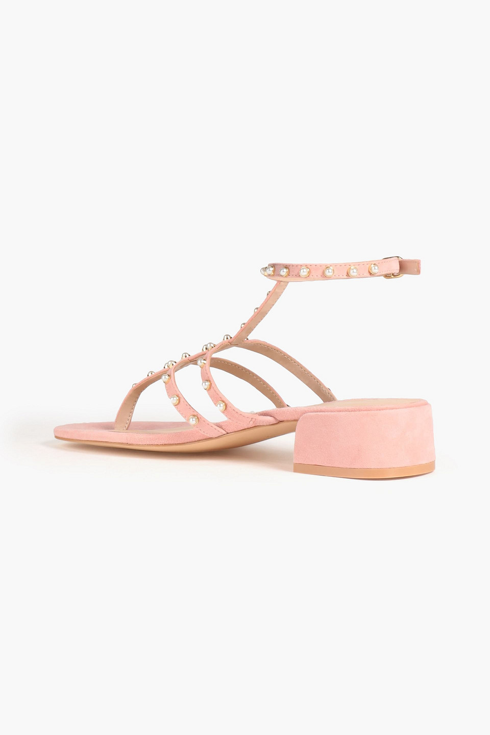 Stuart Weitzman Faux Pearl-embellished Suede Sandals In Blush