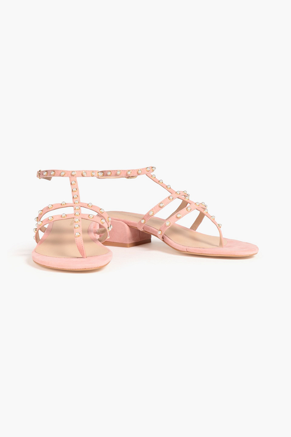 Stuart Weitzman Faux Pearl-embellished Suede Sandals In Blush