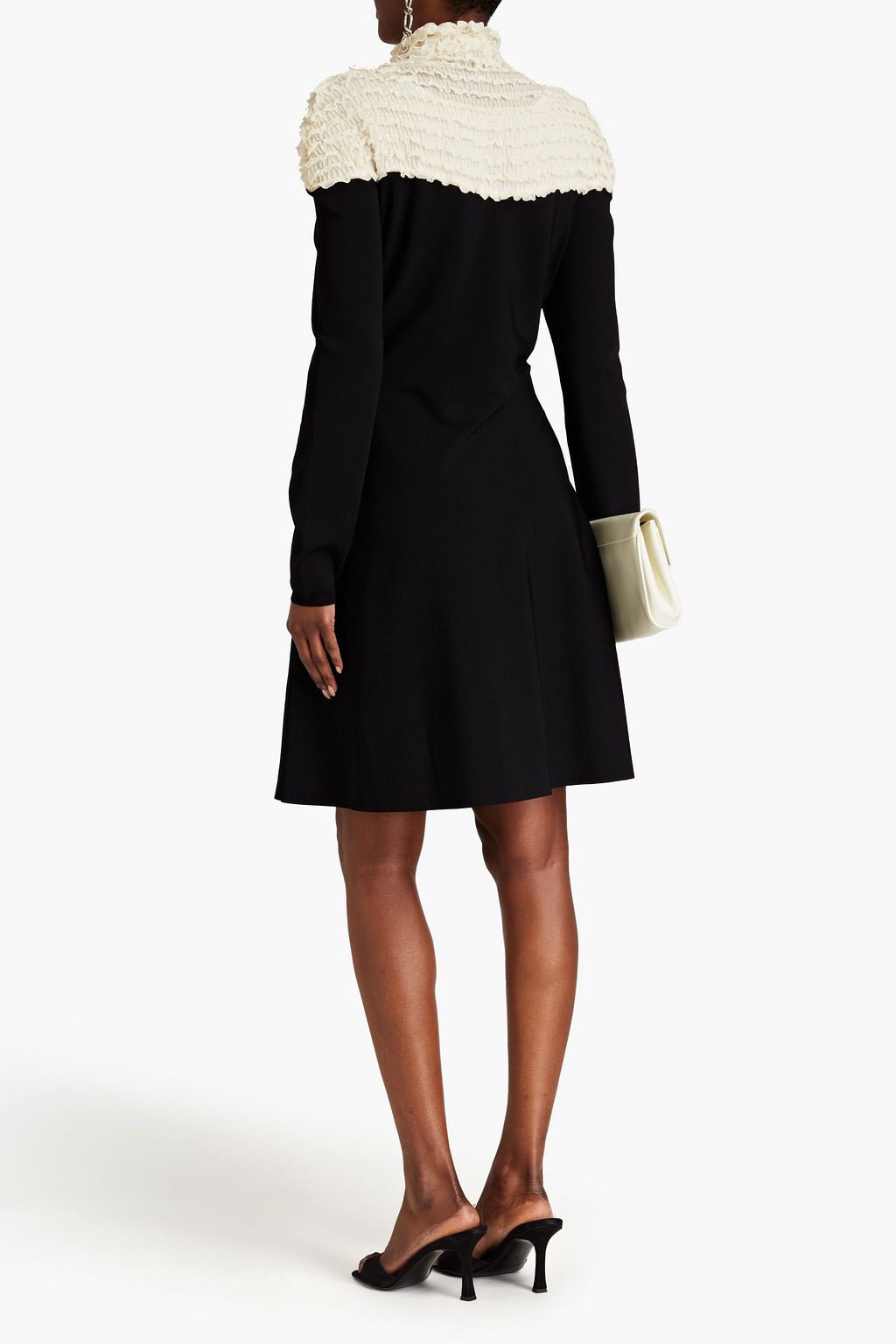 VALENTINO GARAVANI Knit-paneled ruffled stretch-ponte dress
