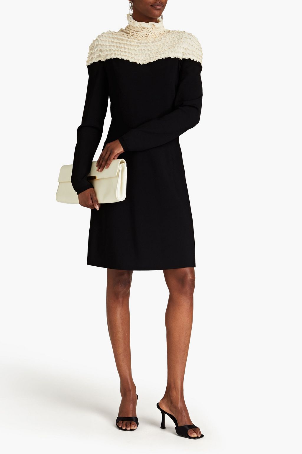VALENTINO GARAVANI Knit-paneled ruffled stretch-ponte dress