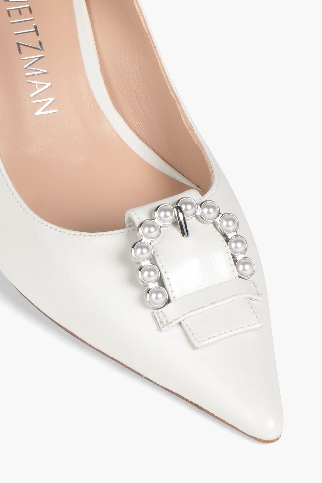 STUART WEITZMAN Pearl Buckle 75 embellished leather pumps