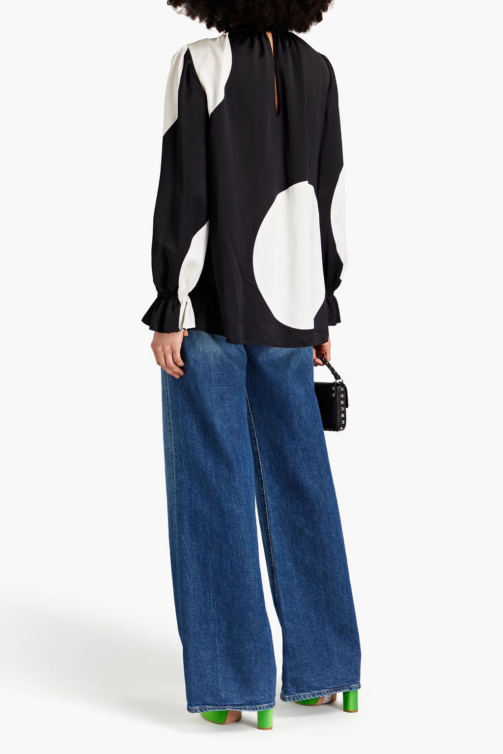 VALENTINO GARAVANI Geraffte Bluse aus glänzendem Crêpe mit Polka-Dots