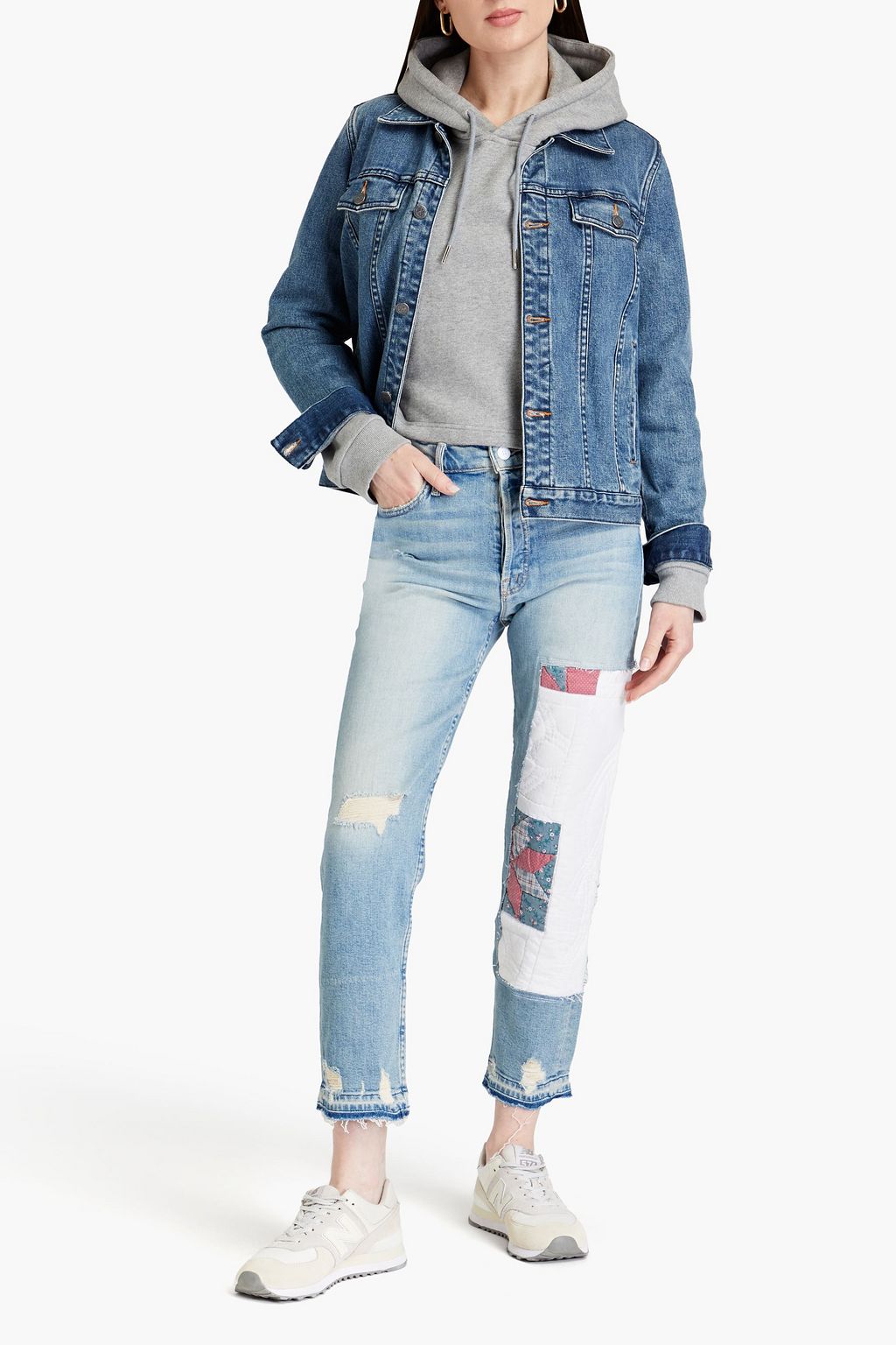 MOTHER The Tomcat hoch sitzende Cropped Jeans mit geradem Bein in Patchwork-Optik