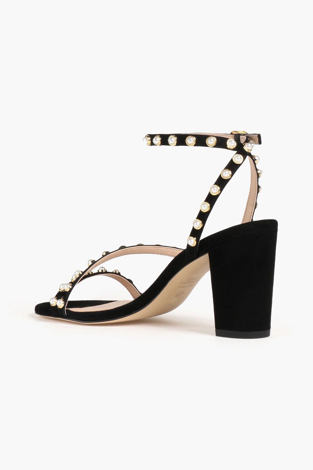 STUART WEITZMAN صندل “دانسر بيرل” من جلد السويد بتصميم مزركش وكعب مقاس 80