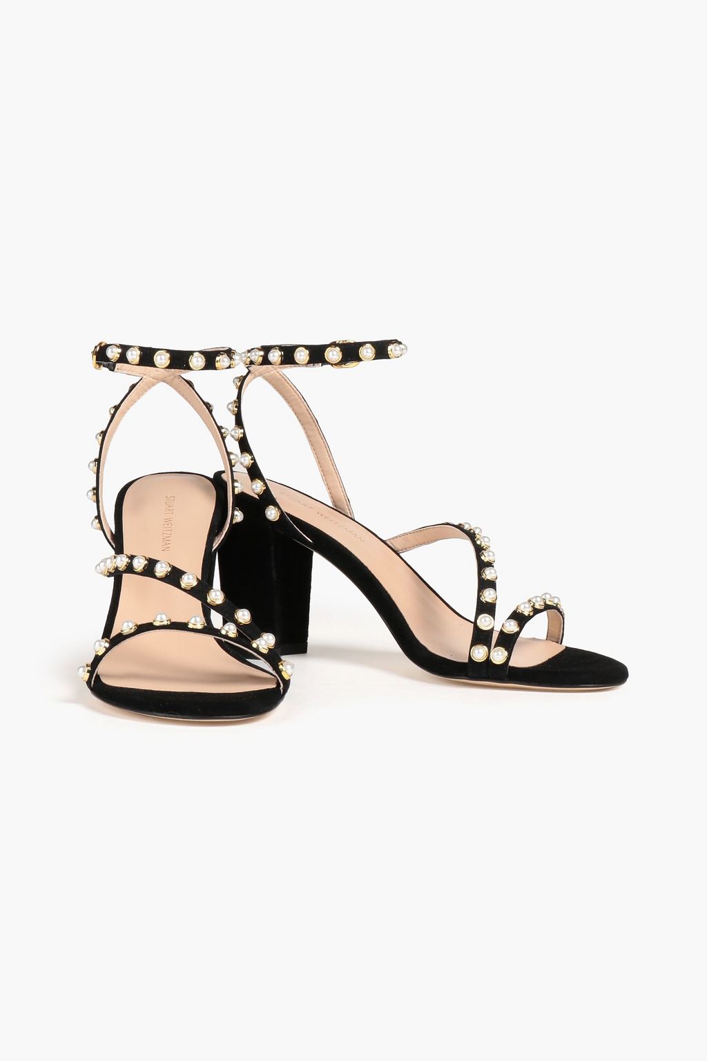 STUART WEITZMAN صندل “دانسر بيرل” من جلد السويد بتصميم مزركش وكعب مقاس 80