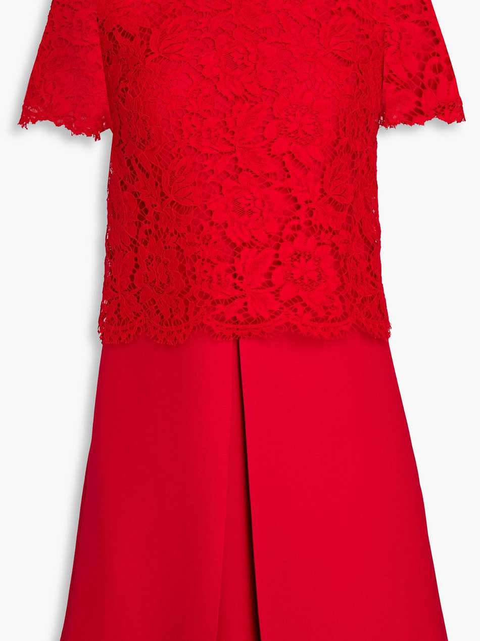 corded lace-paneled pleated wool and silk-blend mini dress